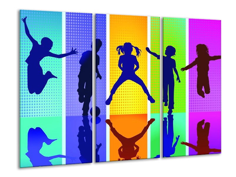 Glas schilderij Springen | Blauw, Geel, Groen | 120x80cm 3Luik