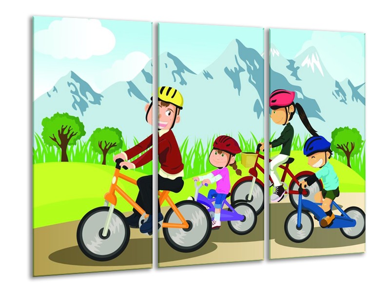 Glas schilderij Fietsen | Groen, Roze, Oranje | 120x80cm 3Luik