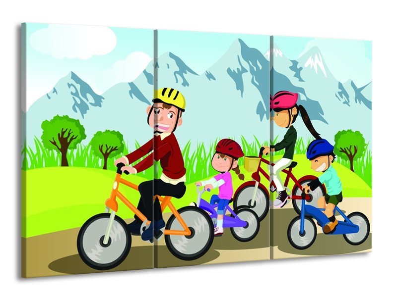 Glas schilderij Fietsen | Groen, Roze, Oranje | 165x100cm 3Luik