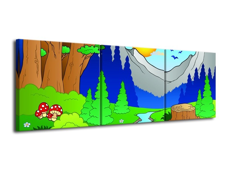 Canvas schilderij Natuur | Blauw, Groen, Geel | 120x40cm 3Luik