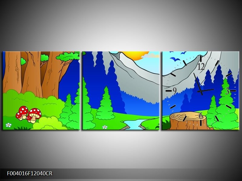 Klok schilderij Natuur | Blauw, Groen, Geel | 120x40cm 3Luik