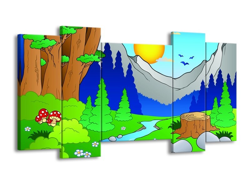 Canvas schilderij Natuur | Blauw, Groen, Geel | 120x65 5Luik