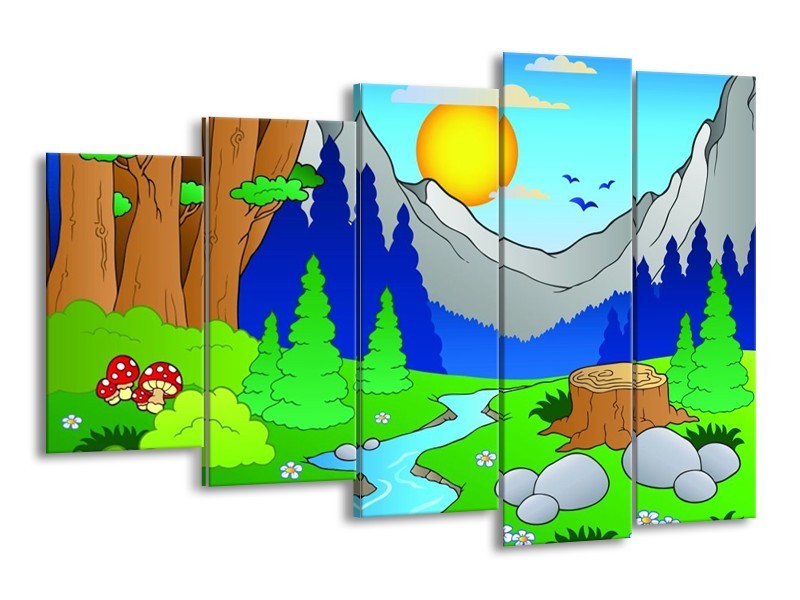 Canvas schilderij Natuur | Blauw, Groen, Geel | 150x100cm 5Luik