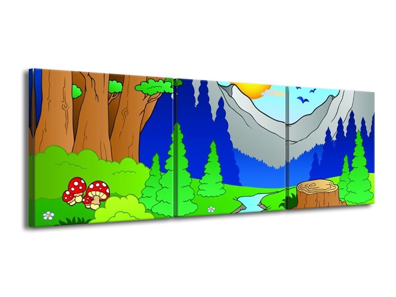 Canvas schilderij Natuur | Blauw, Groen, Geel | 150x50cm 3Luik