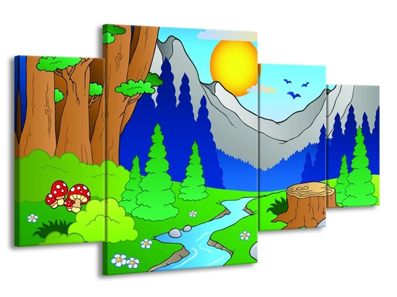 Canvas schilderij Natuur | Blauw, Groen, Geel | 160x90cm 4Luik