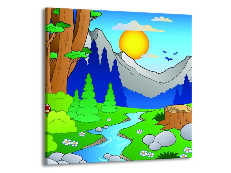 Canvas schilderij Natuur | Blauw, Groen, Geel | 50x50cm 1Luik