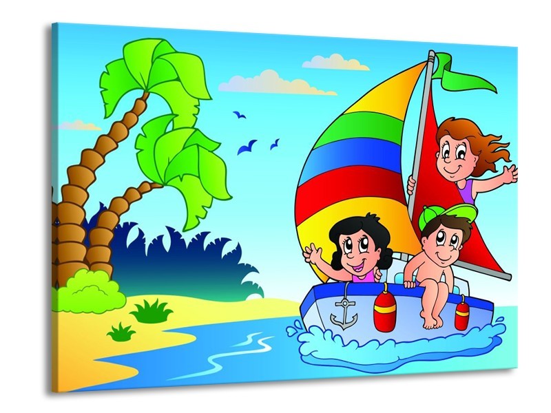 Canvas schilderij Boot | Blauw, Rood, Groen | 100x70cm 1Luik