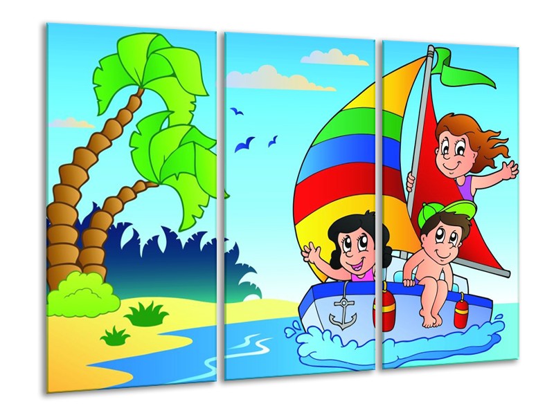 Glas schilderij Boot | Blauw, Rood, Groen | 120x80cm 3Luik