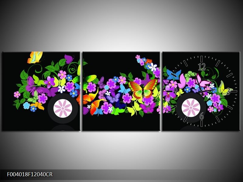 Klok schilderij Auto | Zwart, Groen, Paars | 120x40cm 3Luik