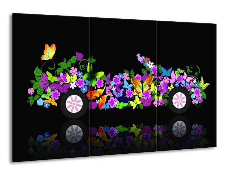 Glas schilderij Auto | Zwart, Groen, Paars | 165x100cm 3Luik
