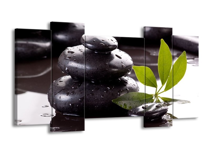Canvas schilderij Stenen | Zwart, Groen, Wit | 120x65 5Luik