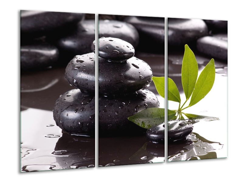 Canvas schilderij Stenen | Zwart, Groen, Wit | 120x80cm 3Luik