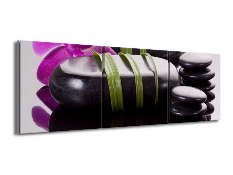 Canvas schilderij Stenen | Paars, Zwart, Groen | 150x50cm 3Luik