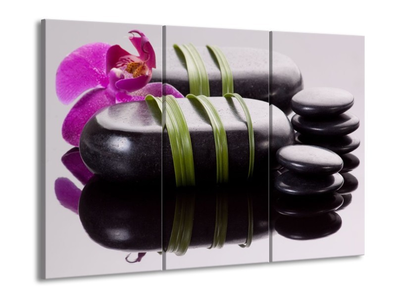 Canvas schilderij Stenen | Paars, Zwart, Groen | 90x60cm 3Luik