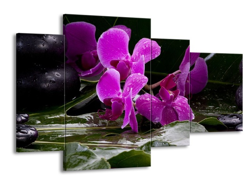 Canvas schilderij Orchidee | Zwart, Roze, Grijs | 120x75cm 4Luik