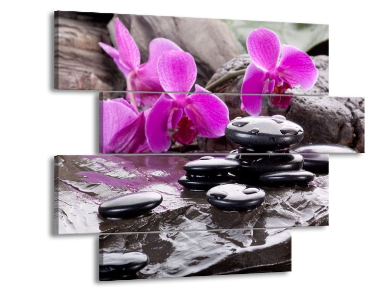 Canvas schilderij Orchidee | Zwart, Roze, Grijs | 115x85cm 4Luik