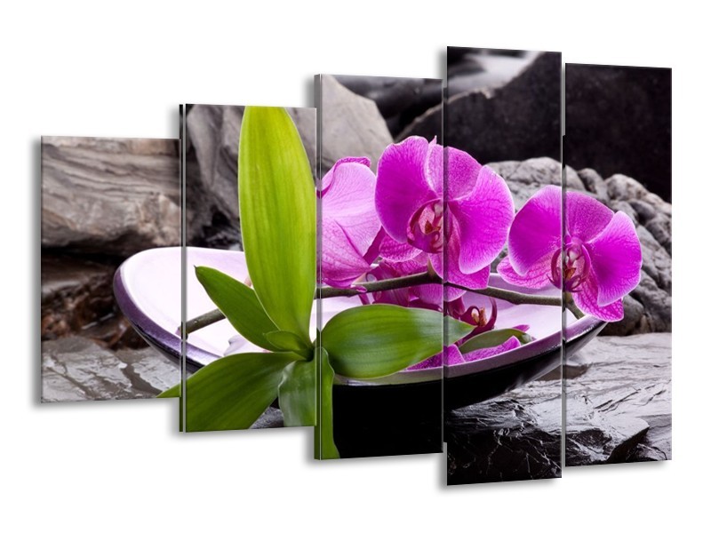 Canvas schilderij Orchidee | Zwart, Roze, Grijs | 150x100cm 5Luik
