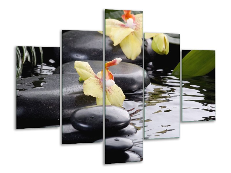 Canvas schilderij Orchidee | Geel, Zwart, Wit | 100x70cm 5Luik