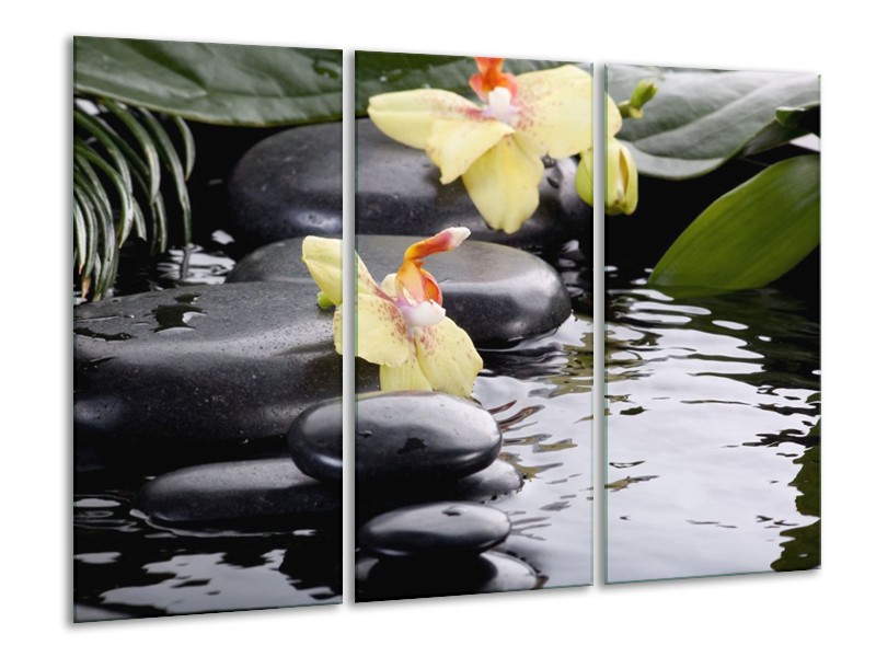 Canvas schilderij Orchidee | Geel, Zwart, Wit | 120x80cm 3Luik