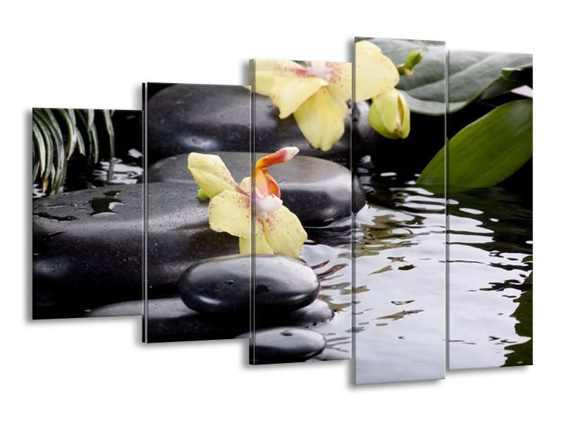 Canvas schilderij Orchidee | Geel, Zwart, Wit | 150x100cm 5Luik