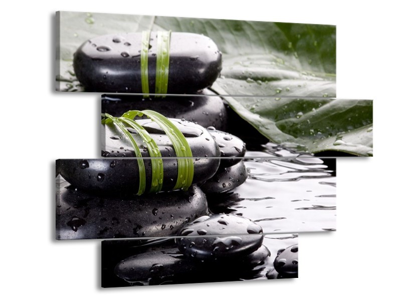 Canvas schilderij Stenen | Groen, Zwart, Wit | 115x85cm 4Luik