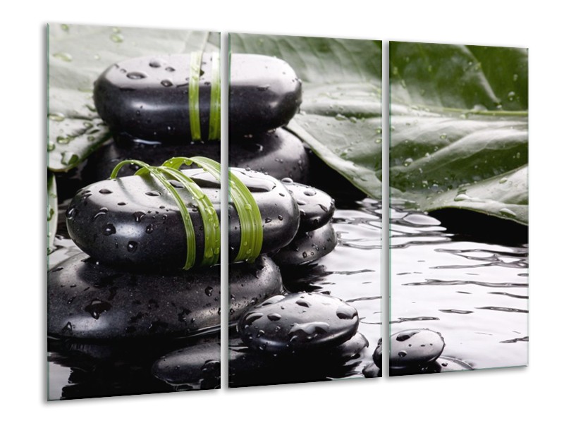 Canvas schilderij Stenen | Groen, Zwart, Wit | 120x80cm 3Luik