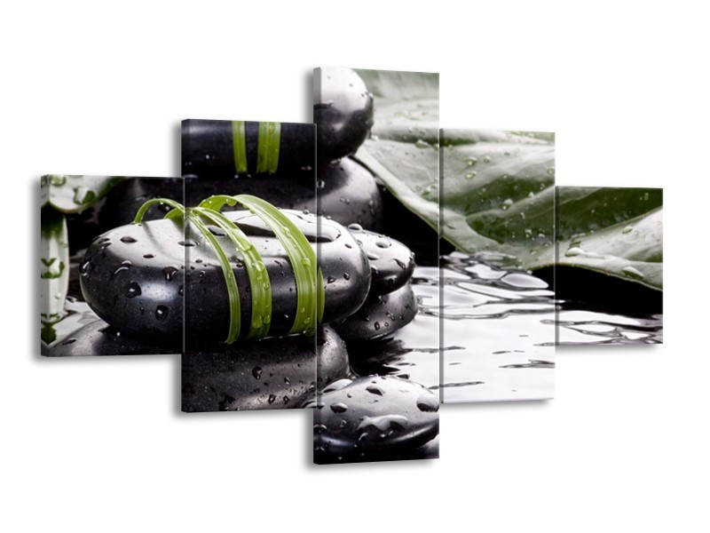 Canvas schilderij Stenen | Groen, Zwart, Wit | 125x70cm 5Luik