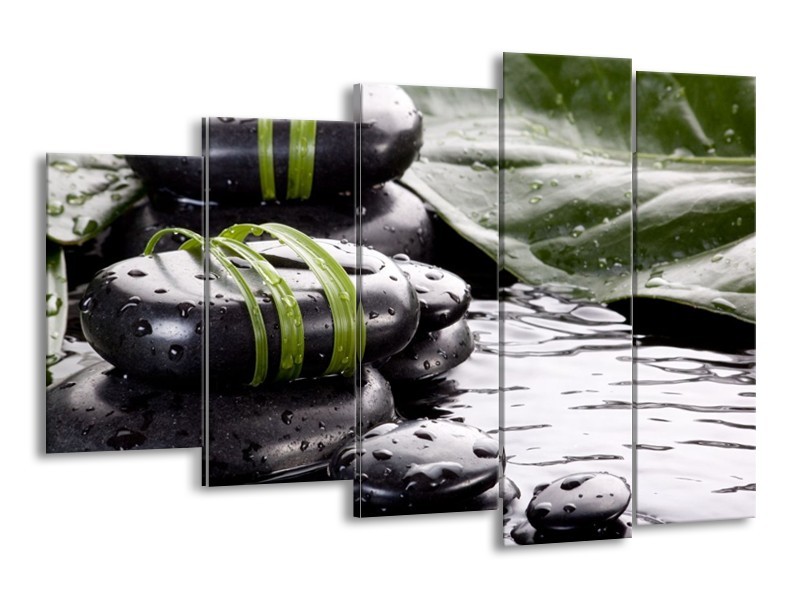 Canvas schilderij Stenen | Groen, Zwart, Wit | 150x100cm 5Luik