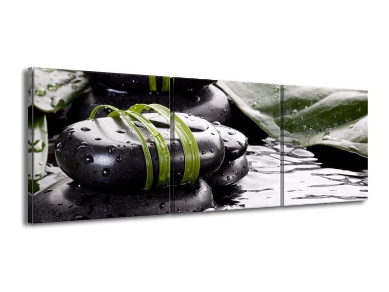 Canvas schilderij Stenen | Groen, Zwart, Wit | 150x50cm 3Luik