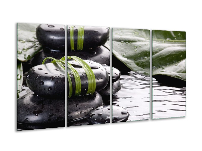 Canvas schilderij Stenen | Groen, Zwart, Wit | 160x80cm 4Luik