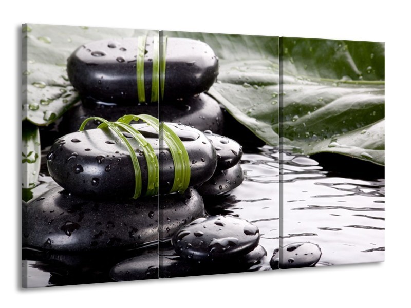 Canvas schilderij Stenen | Groen, Zwart, Wit | 165x100cm 3Luik