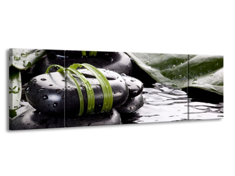 Canvas schilderij Stenen | Groen, Zwart, Wit | 170x50cm 3Luik