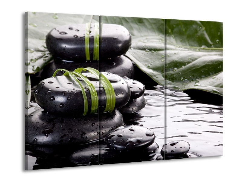 Canvas schilderij Stenen | Groen, Zwart, Wit | 90x60cm 3Luik