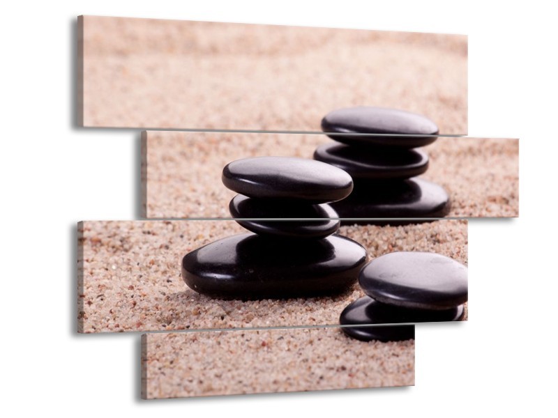 Canvas schilderij Stenen | Zwart, Bruin, Wit | 115x85cm 4Luik