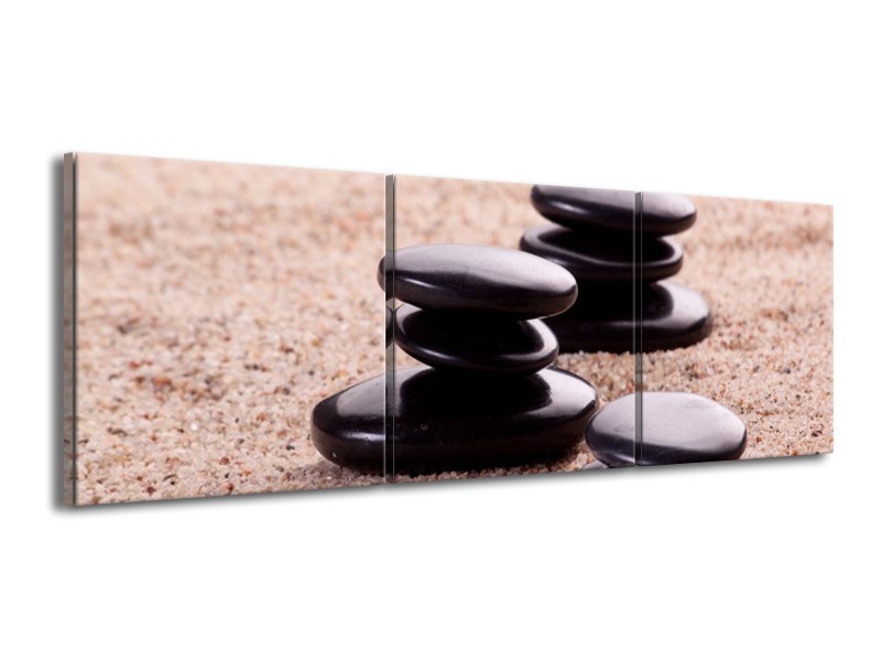 Canvas schilderij Stenen | Zwart, Bruin, Wit | 150x50cm 3Luik
