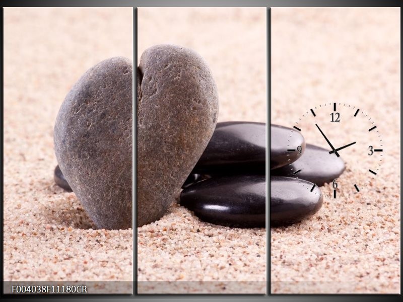 Klok schilderij Stenen | Bruin, Zwart, Grijs | 111x80cm 3Luik