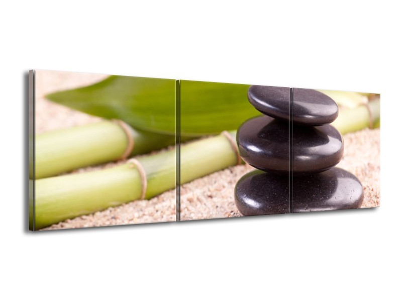 Canvas schilderij Stenen | Bruin, Groen, Geel | 150x50cm 3Luik