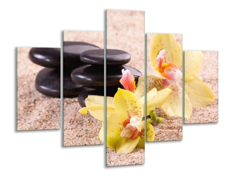 Canvas schilderij Orchidee | Geel, Zwart, Wit | 100x70cm 5Luik