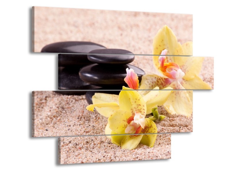 Canvas schilderij Orchidee | Geel, Zwart, Wit | 115x85cm 4Luik