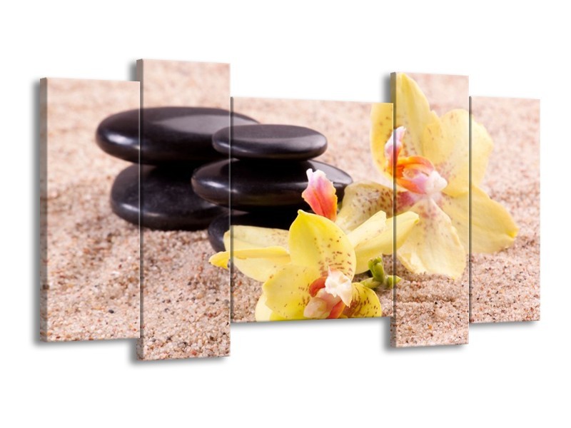 Canvas schilderij Orchidee | Geel, Zwart, Wit | 120x65 5Luik