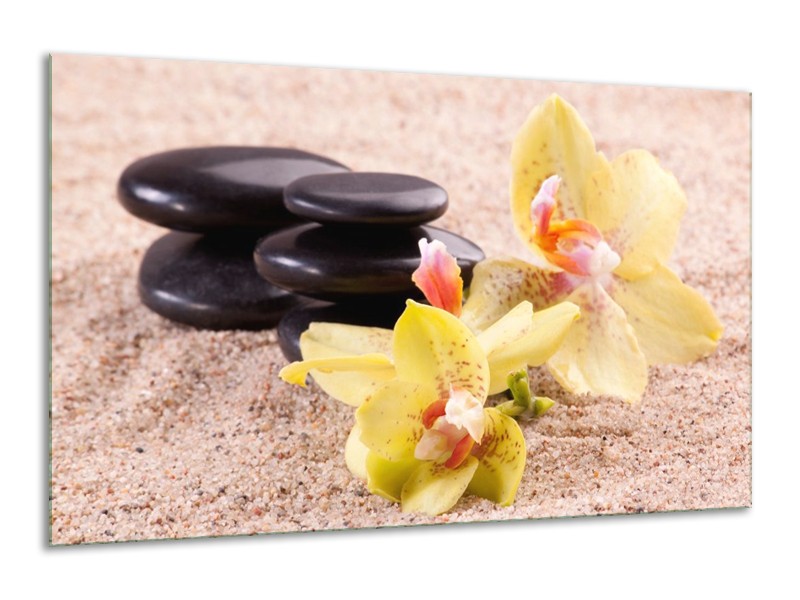 Canvas schilderij Orchidee | Geel, Zwart, Wit | 120x70cm 1Luik