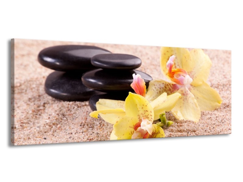 Canvas schilderij Orchidee | Geel, Zwart, Wit | 145x58cm 1Luik