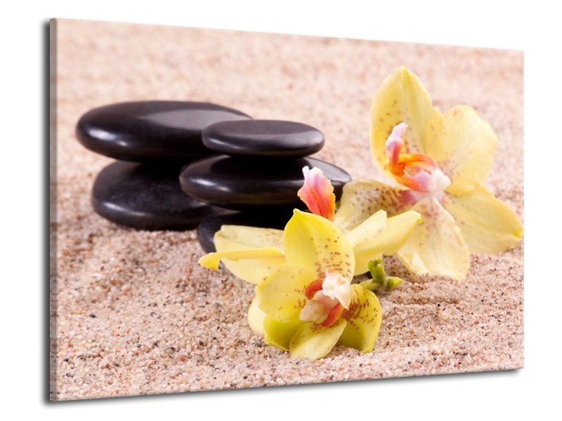 Canvas schilderij Orchidee | Geel, Zwart, Wit | 70x50cm 1Luik