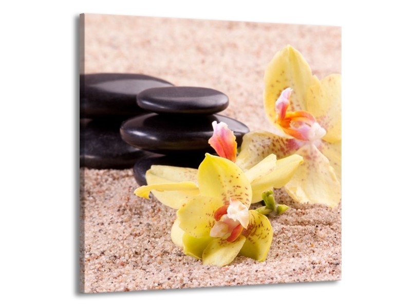 Canvas schilderij Orchidee | Geel, Zwart, Wit | 70x70cm 1Luik