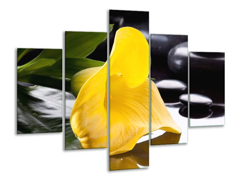 Canvas schilderij Bloem | Geel, Zwart, Wit | 100x70cm 5Luik