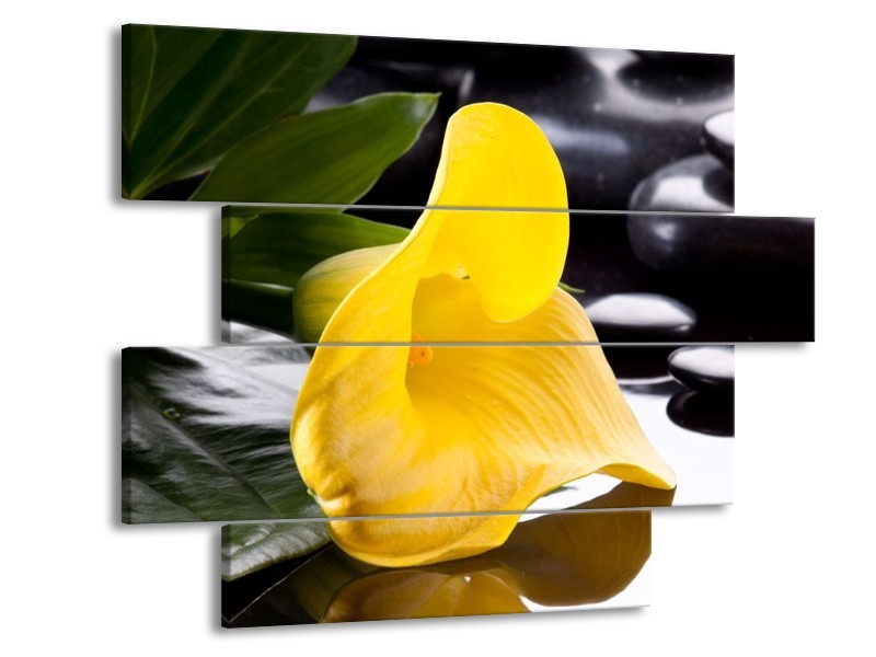 Canvas schilderij Bloem | Geel, Zwart, Wit | 115x85cm 4Luik