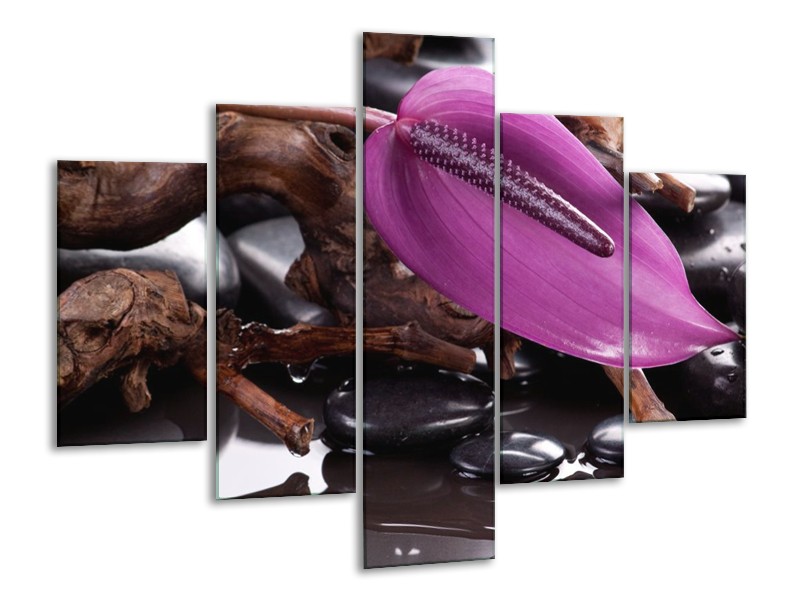 Canvas schilderij Bloem | Paars, Bruin, Wit | 100x70cm 5Luik