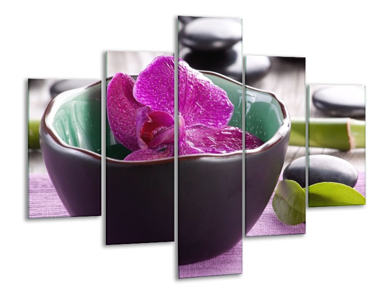 Canvas schilderij Orchidee | Paars, Groen | 100x70cm 5Luik