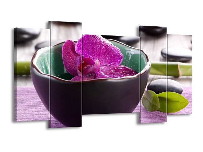 Canvas schilderij Orchidee | Paars, Groen | 120x65 5Luik