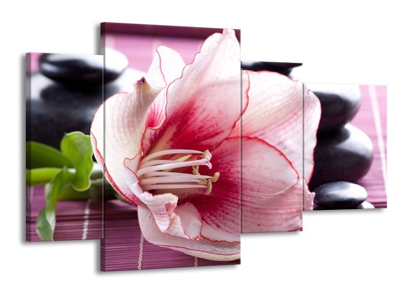 Canvas schilderij Bloem | Wit, Roze, Groen | 120x75cm 4Luik